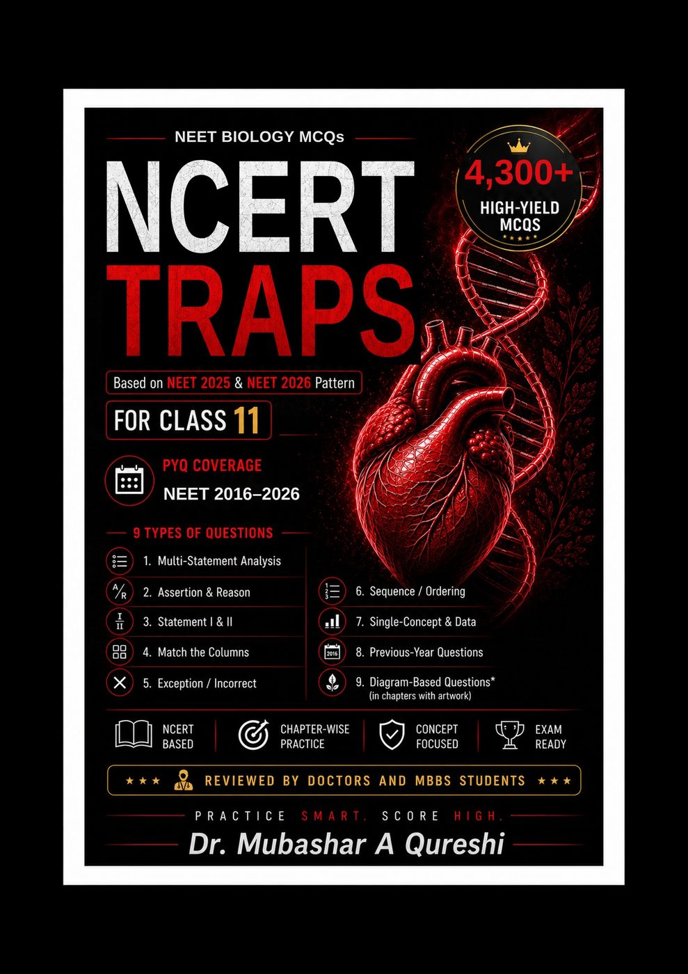 NCERT TRAPS NEET Biology Class 11 front cover &mdash; 4,333 high-yield MCQs by Dr. Mubashar A Qureshi