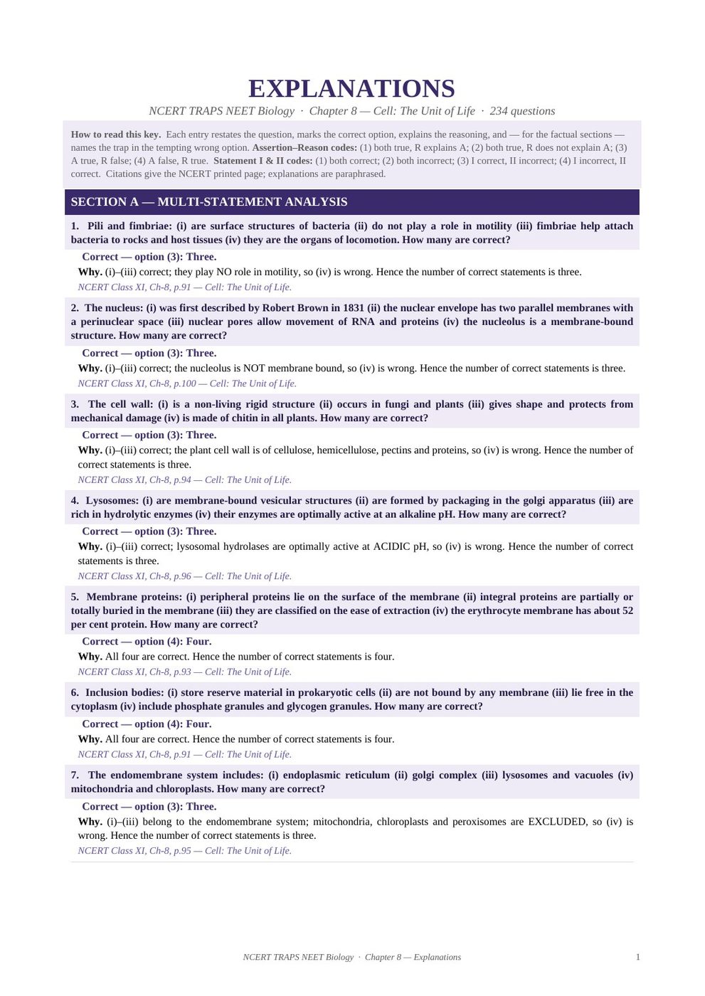 The Explanations booklet &mdash; how to read the key.