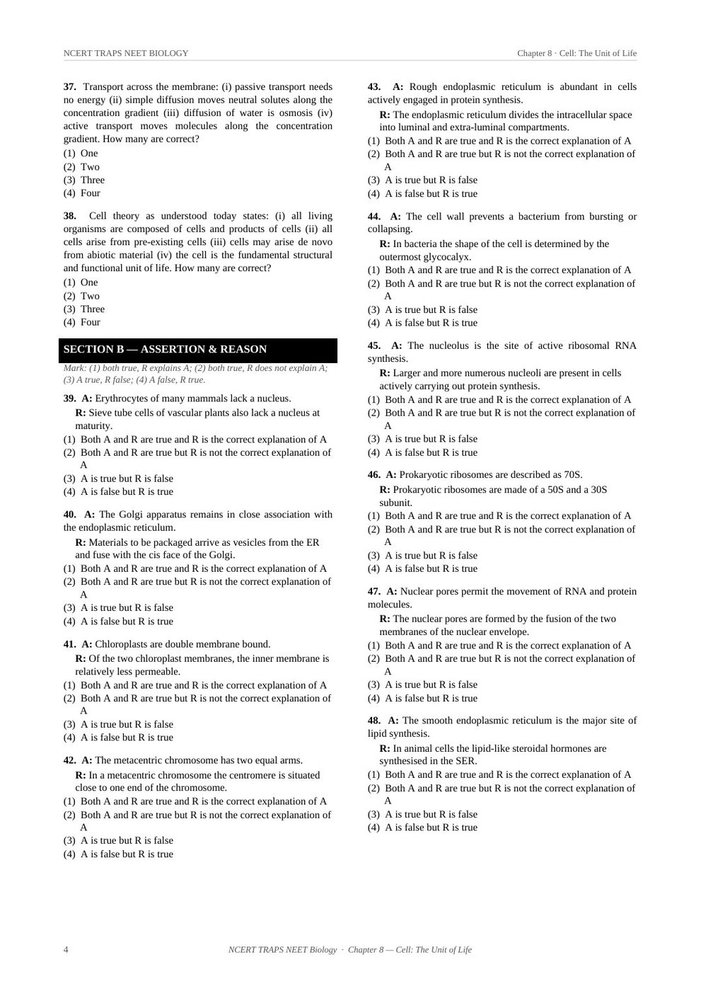 Assertion & Reason, with all four NTA answer codes.